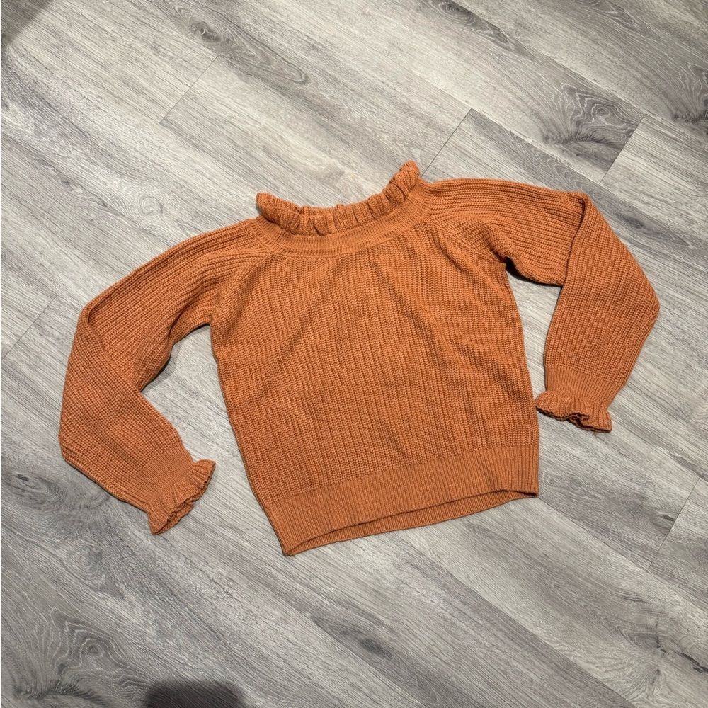 Lulus Burnt Orange Off-the-Shoulder Ruffled Neck Sweater